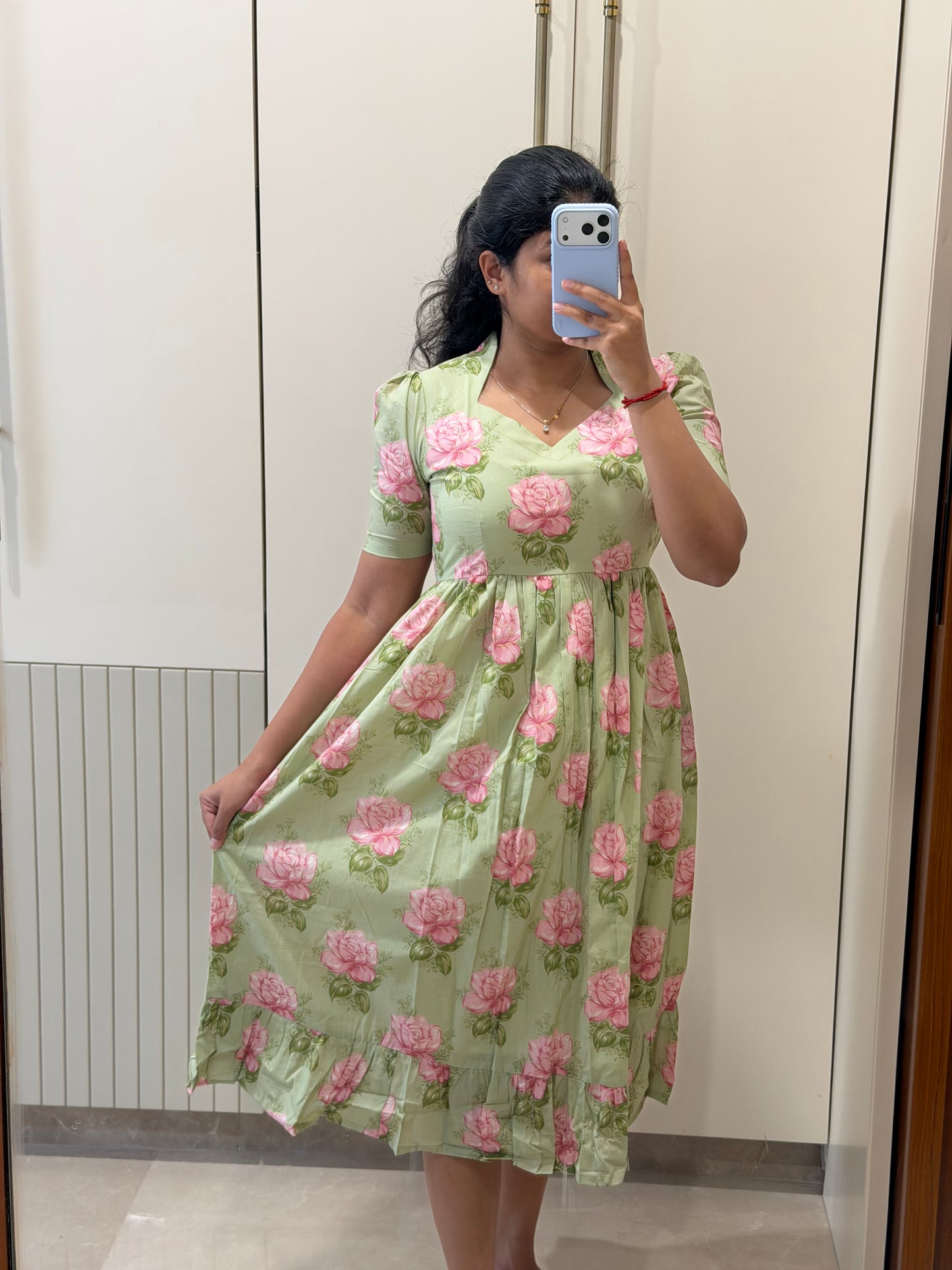 Green Rosy Cotton Maxi