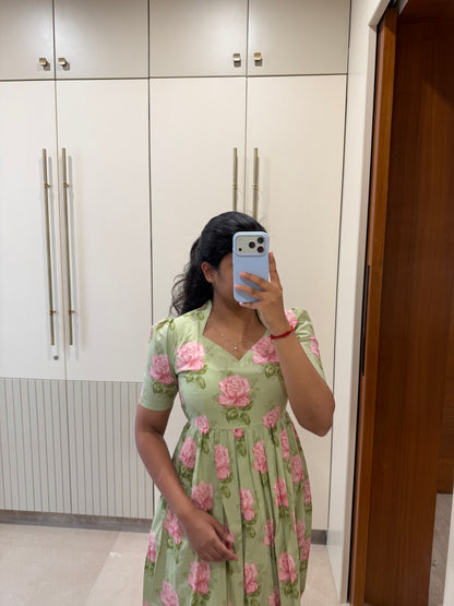 Green Rosy Cotton Maxi