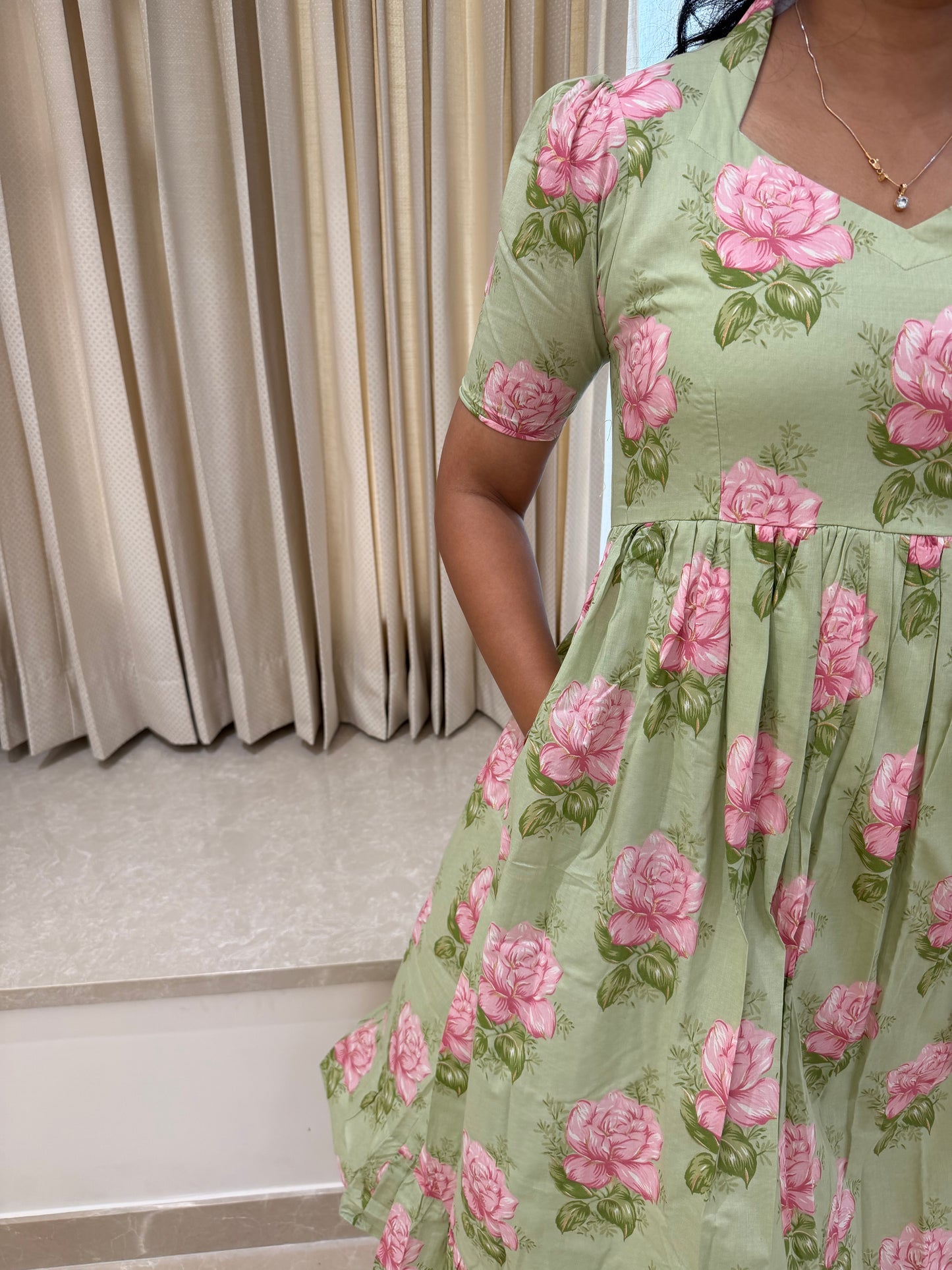 Green Rosy Cotton Maxi