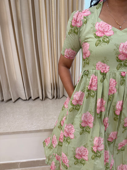 Green Rosy Cotton Maxi