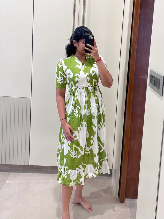 Green Pattern Cotton Maxi
