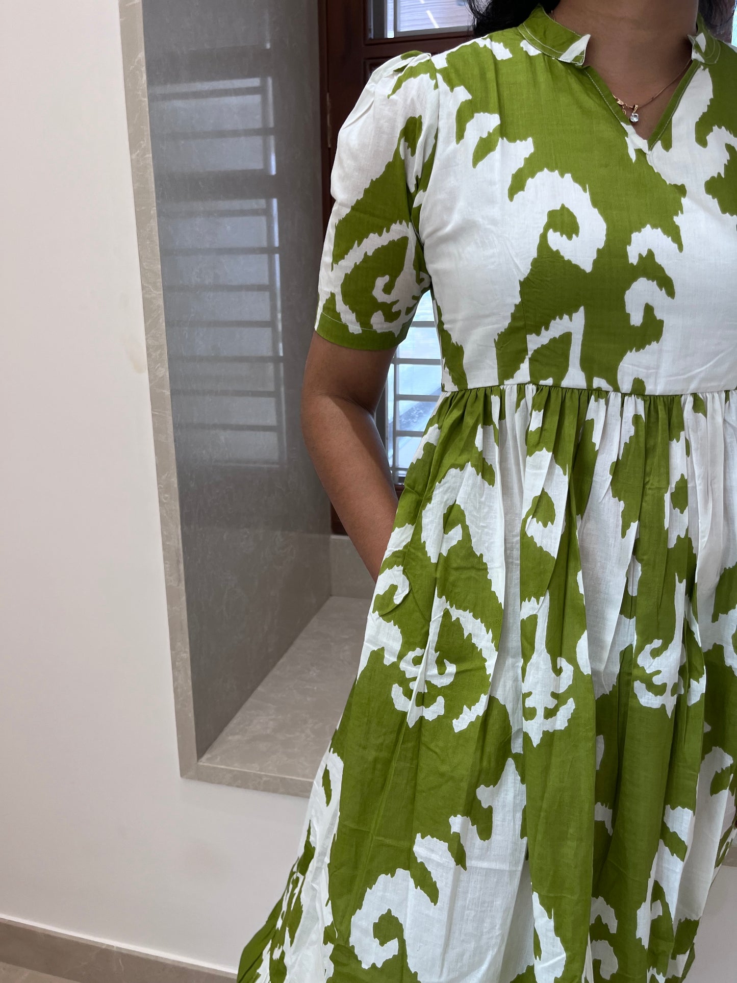 Green Pattern Cotton Maxi