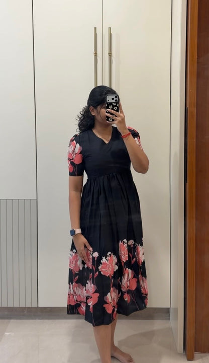 Black Blossom Cotton Maxi