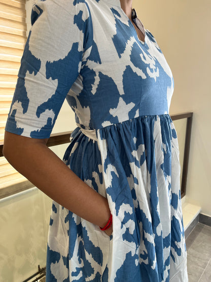 Denim Blue Pattern Cotton Maxi