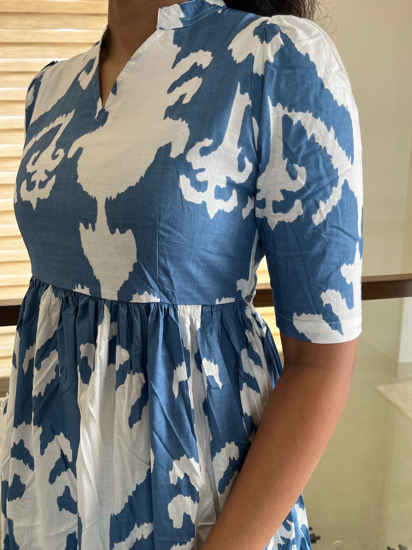 Denim Blue Pattern Cotton Maxi