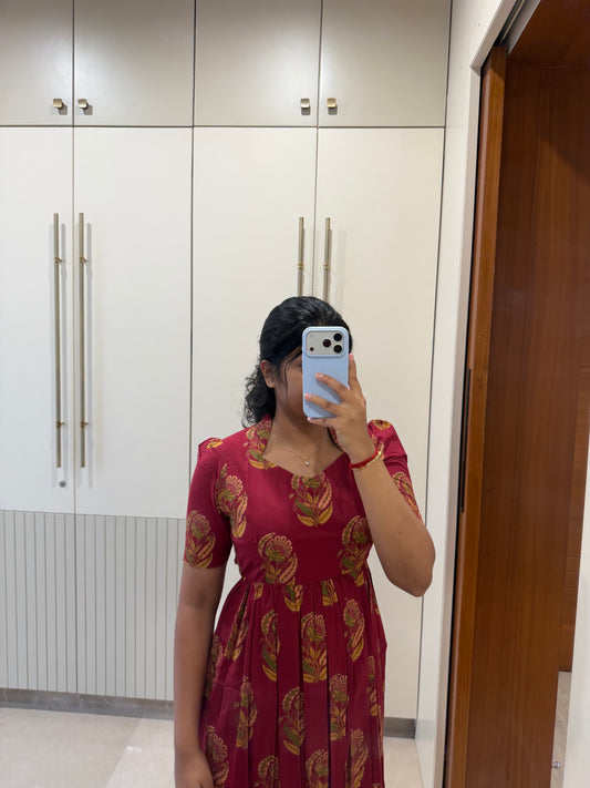 Red Flower Motifs Cotton Maxi