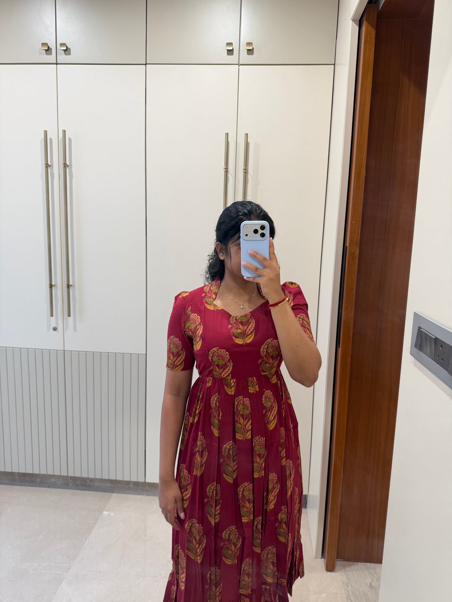 Red Flower Motifs Cotton Maxi