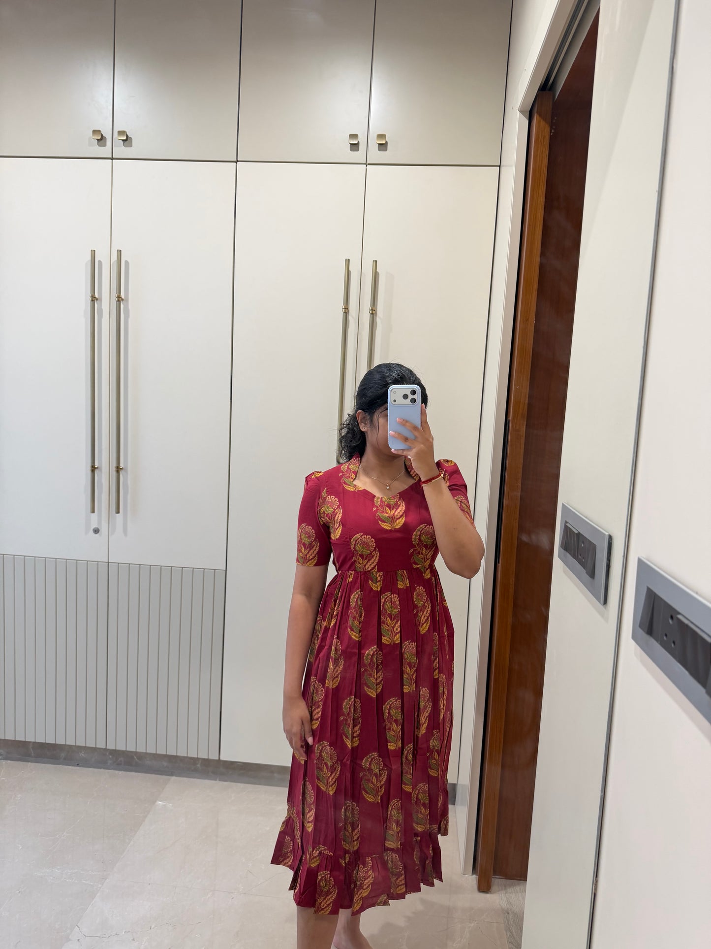 Red Flower Motifs Cotton Maxi