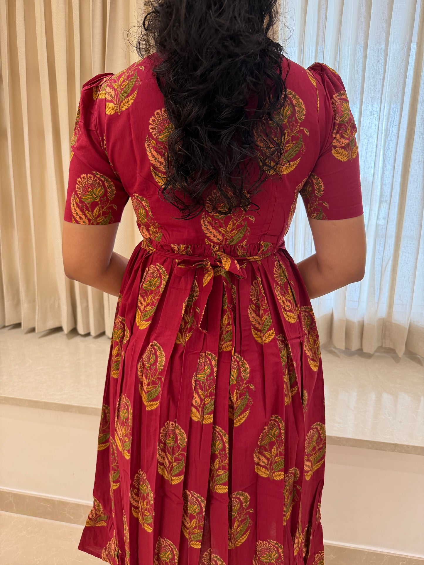 Red Flower Motifs Cotton Maxi