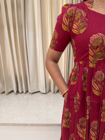 Red Flower Motifs Cotton Maxi