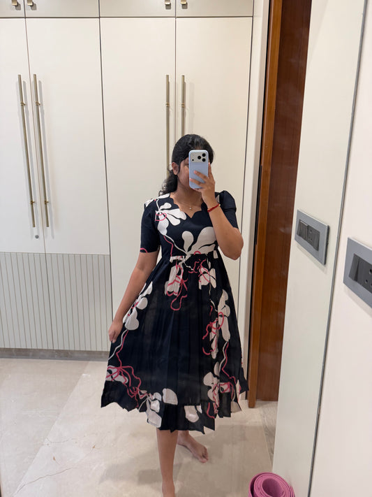Black Floret Cotton Maxi
