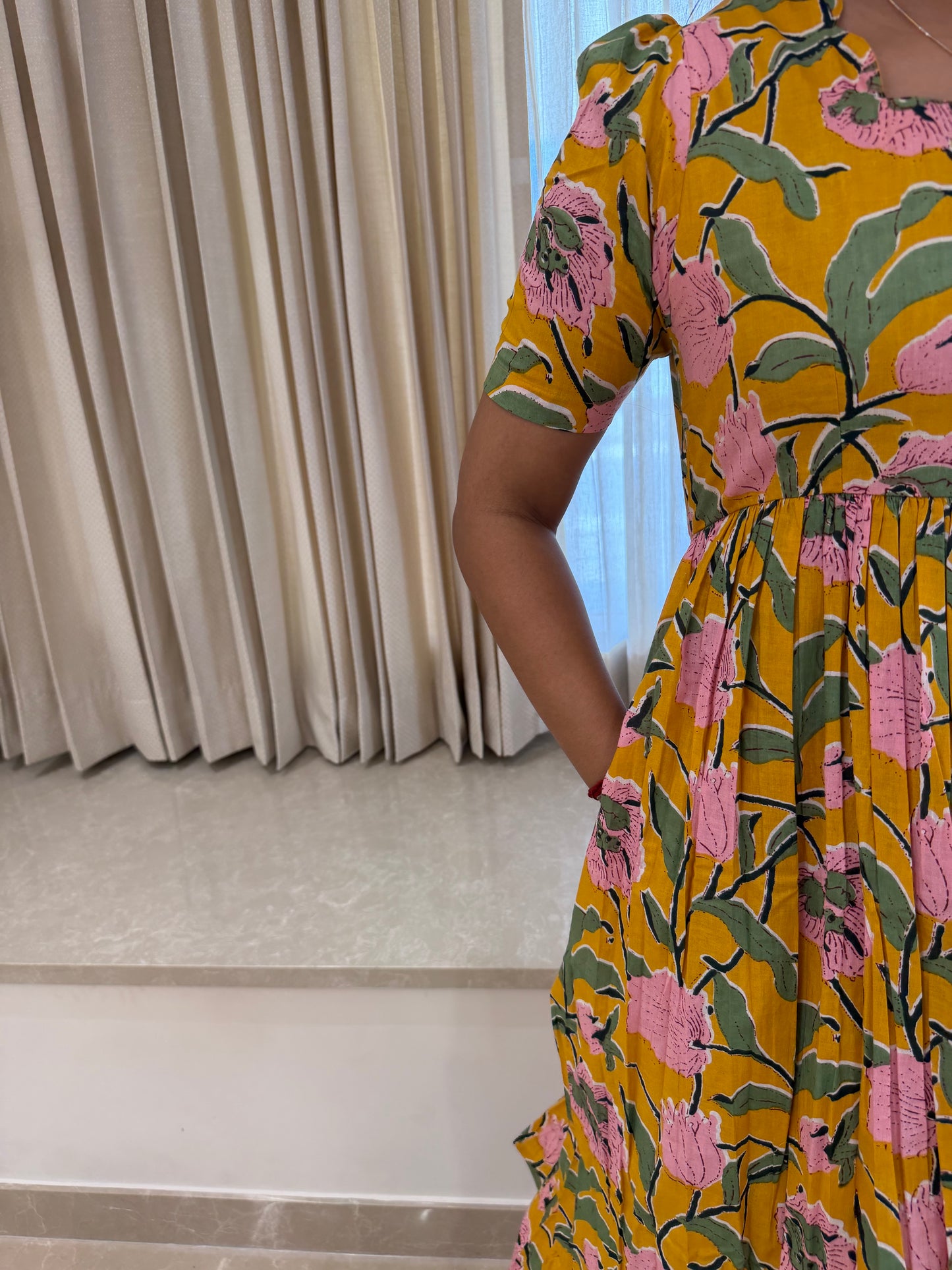 Classic Yellow Flower Cotton Maxi