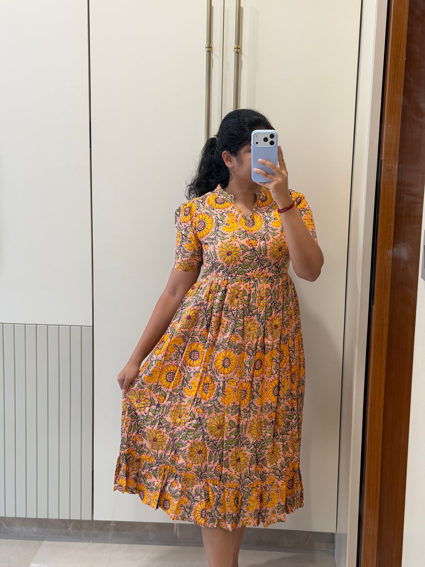 Peach Sunflower Cotton Maxi