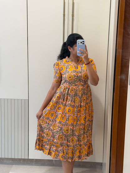 Peach Sunflower Cotton Maxi