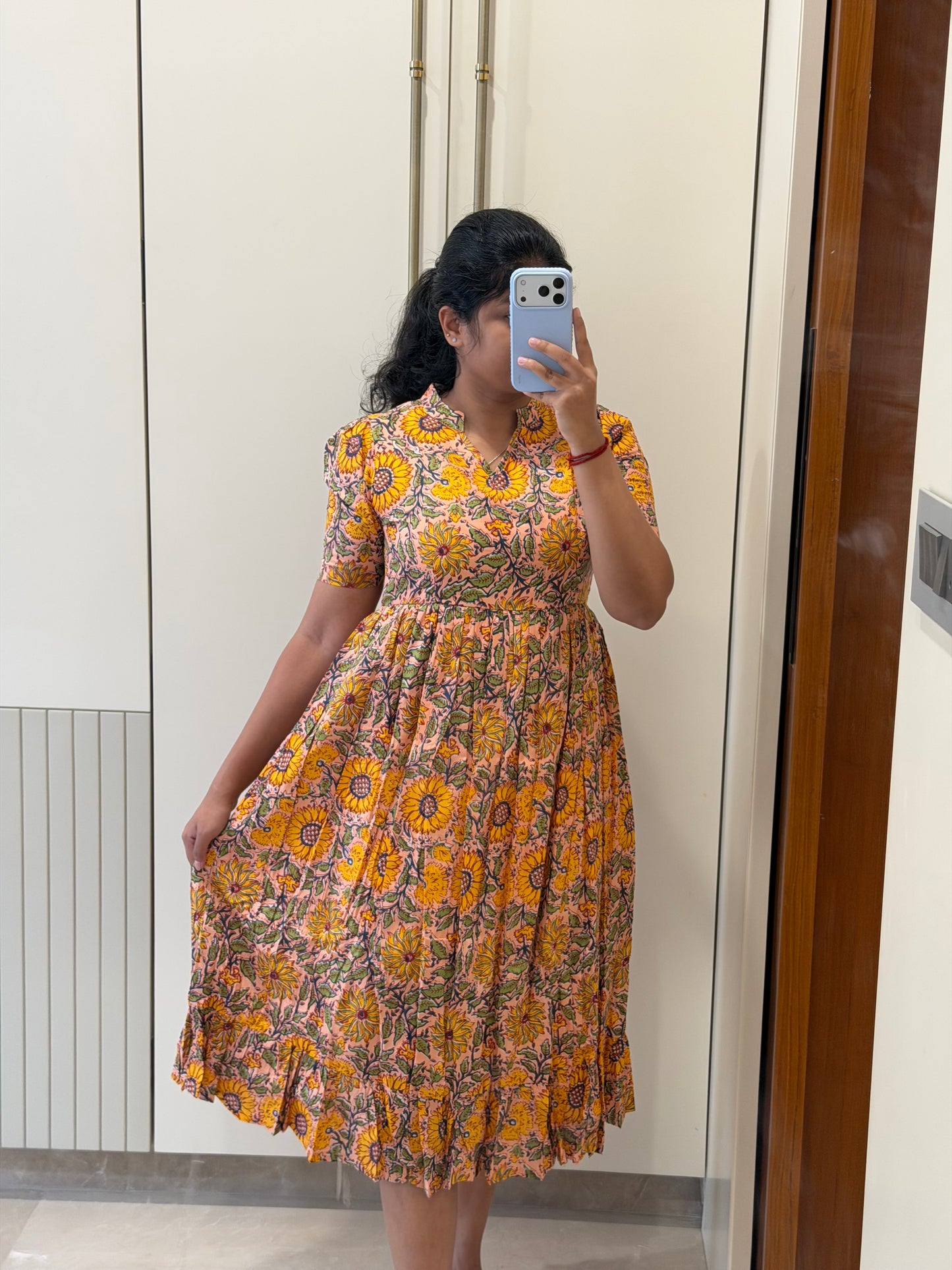 Peach Sunflower Cotton Maxi
