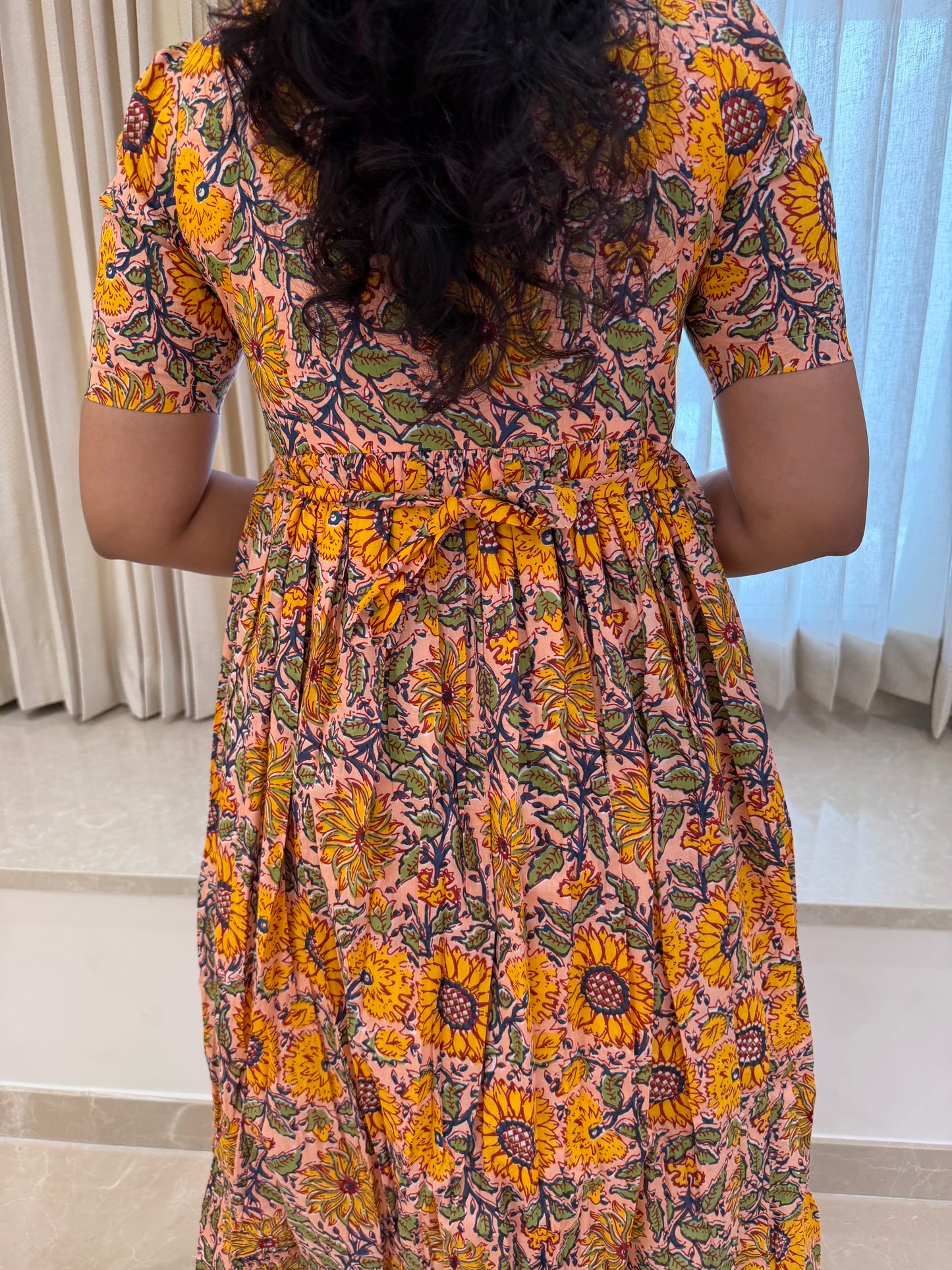 Peach Sunflower Cotton Maxi