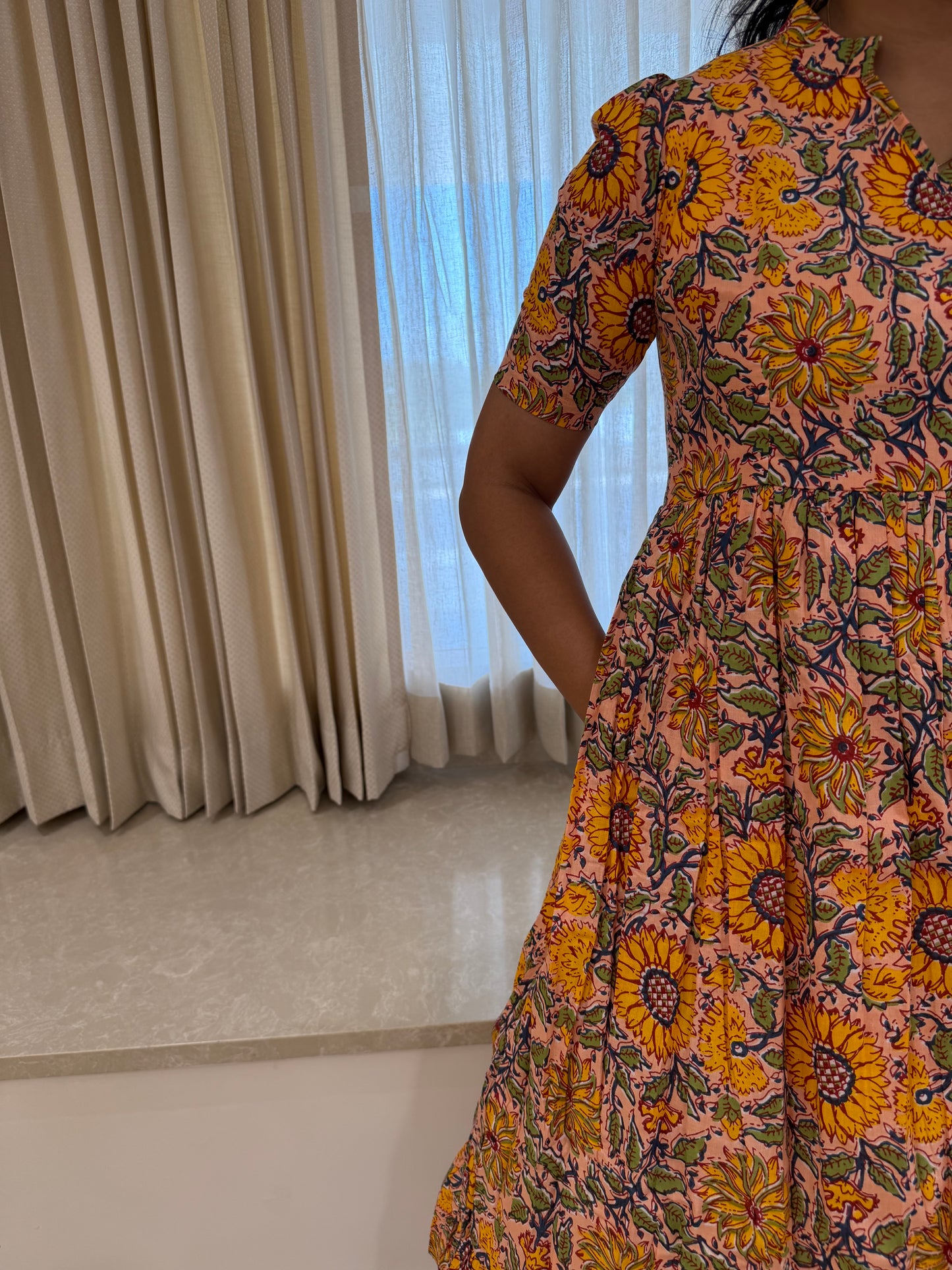 Peach Sunflower Cotton Maxi