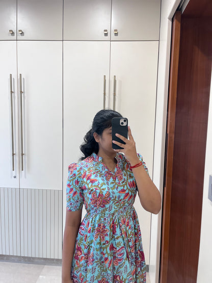 Blue Multi Design Cotton Maxi