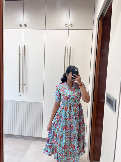 Blue Multi Design Cotton Maxi