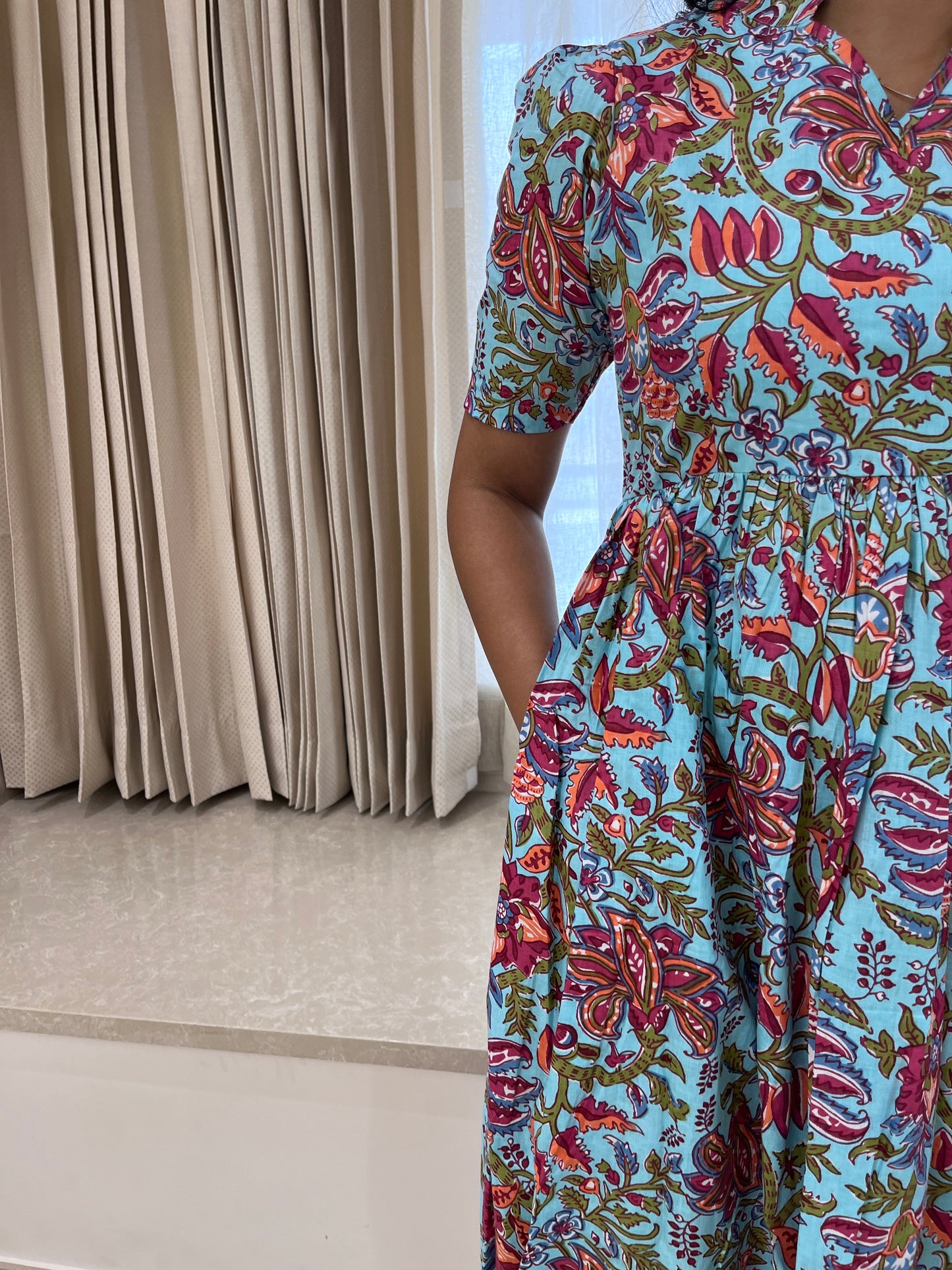 Blue Multi Design Cotton Maxi