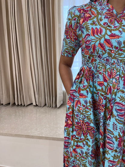 Blue Multi Design Cotton Maxi
