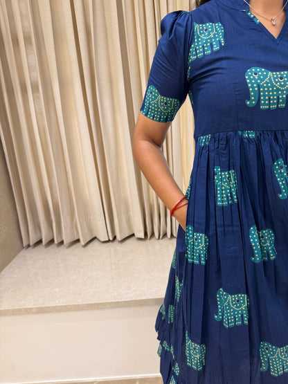 Blue Elephant Cotton Maxi