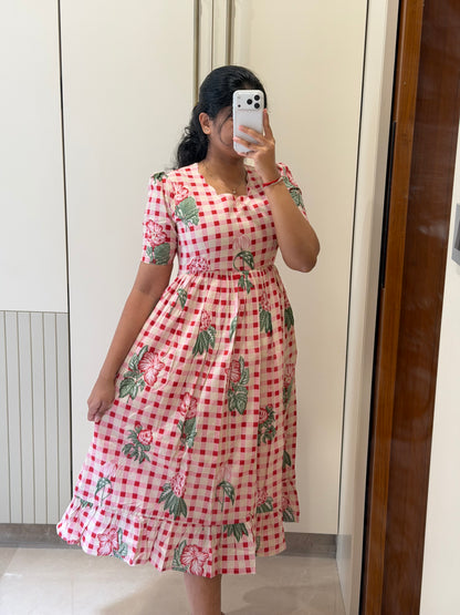 Checked Floral Cotton Maxi