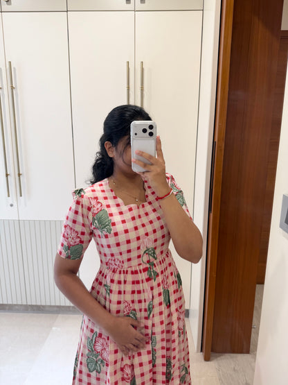 Checked Floral Cotton Maxi