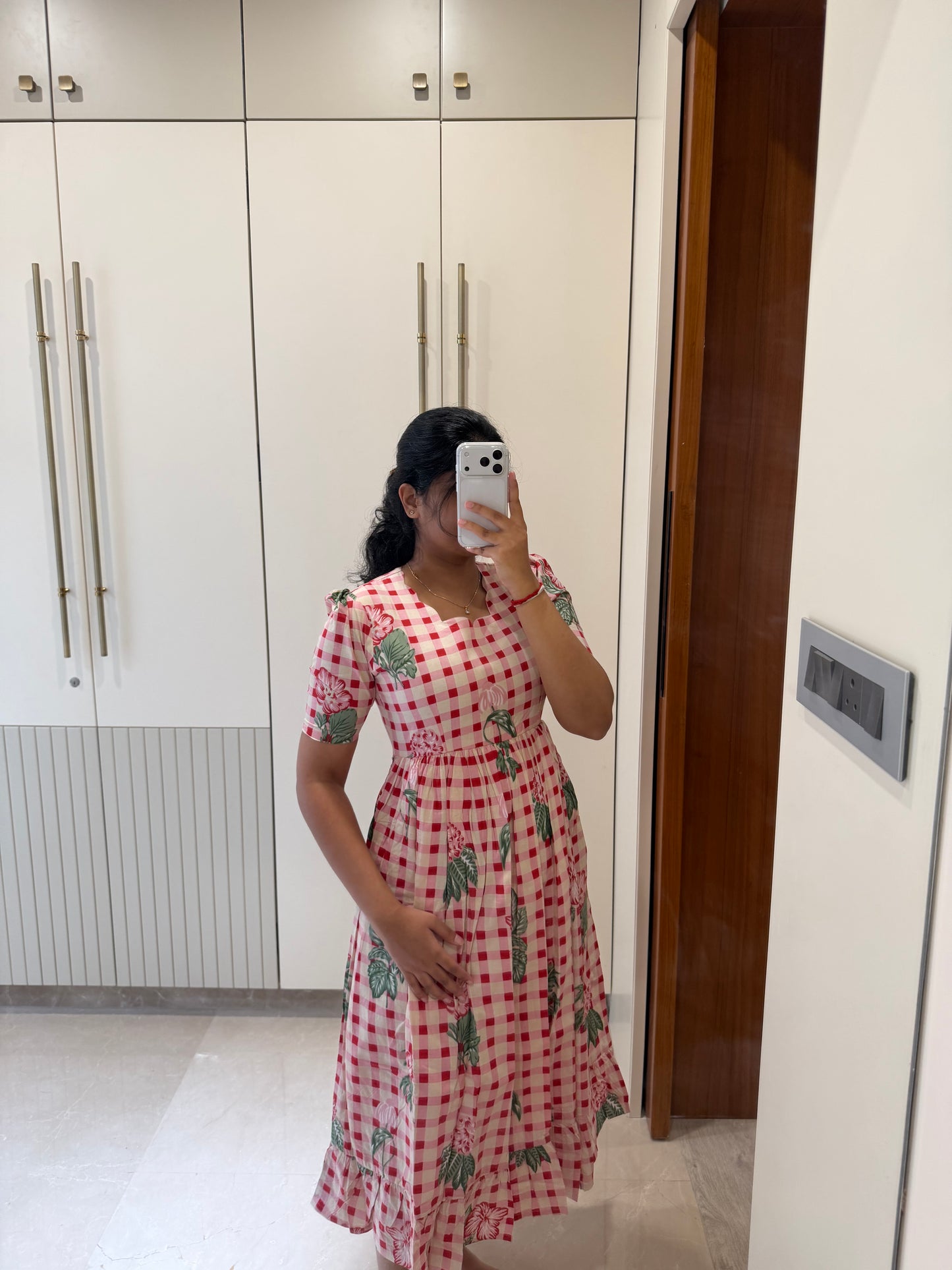 Checked Floral Cotton Maxi