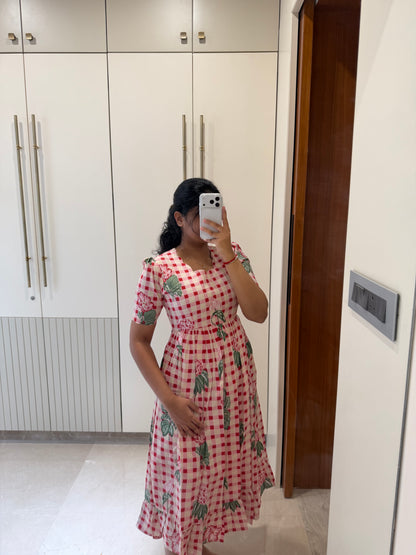 Checked Floral Cotton Maxi