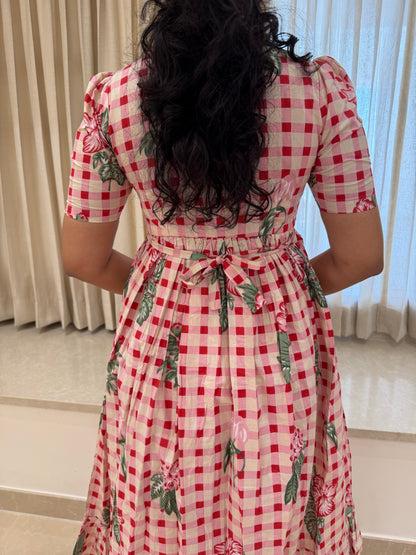 Checked Floral Cotton Maxi