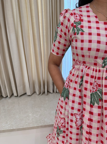 Checked Floral Cotton Maxi