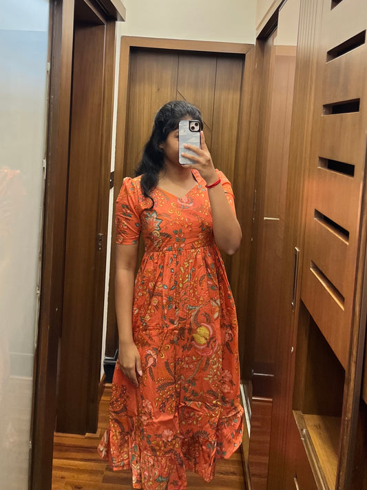 Orange Floral Cotton Maxi