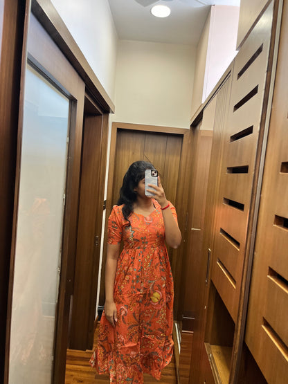 Orange Floral Cotton Maxi