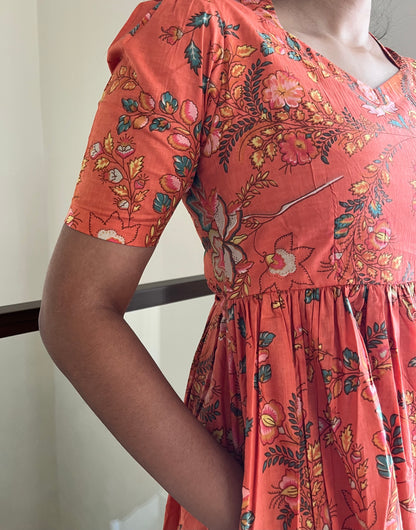 Orange Floral Cotton Maxi