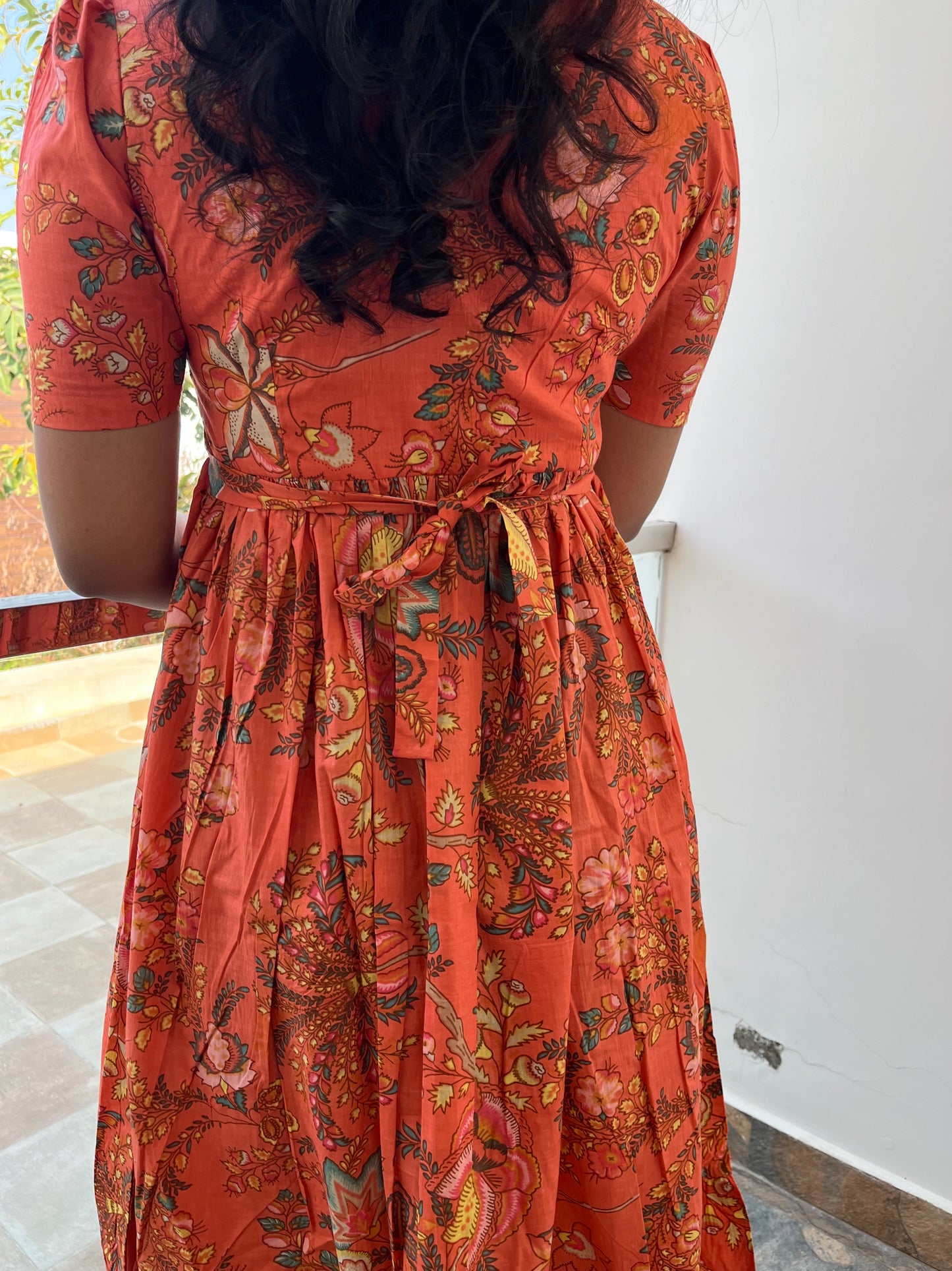 Orange Floral Cotton Maxi
