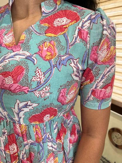 Blue Floral Cotton Maxi