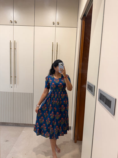 Yale Blue flower Cotton Maxi