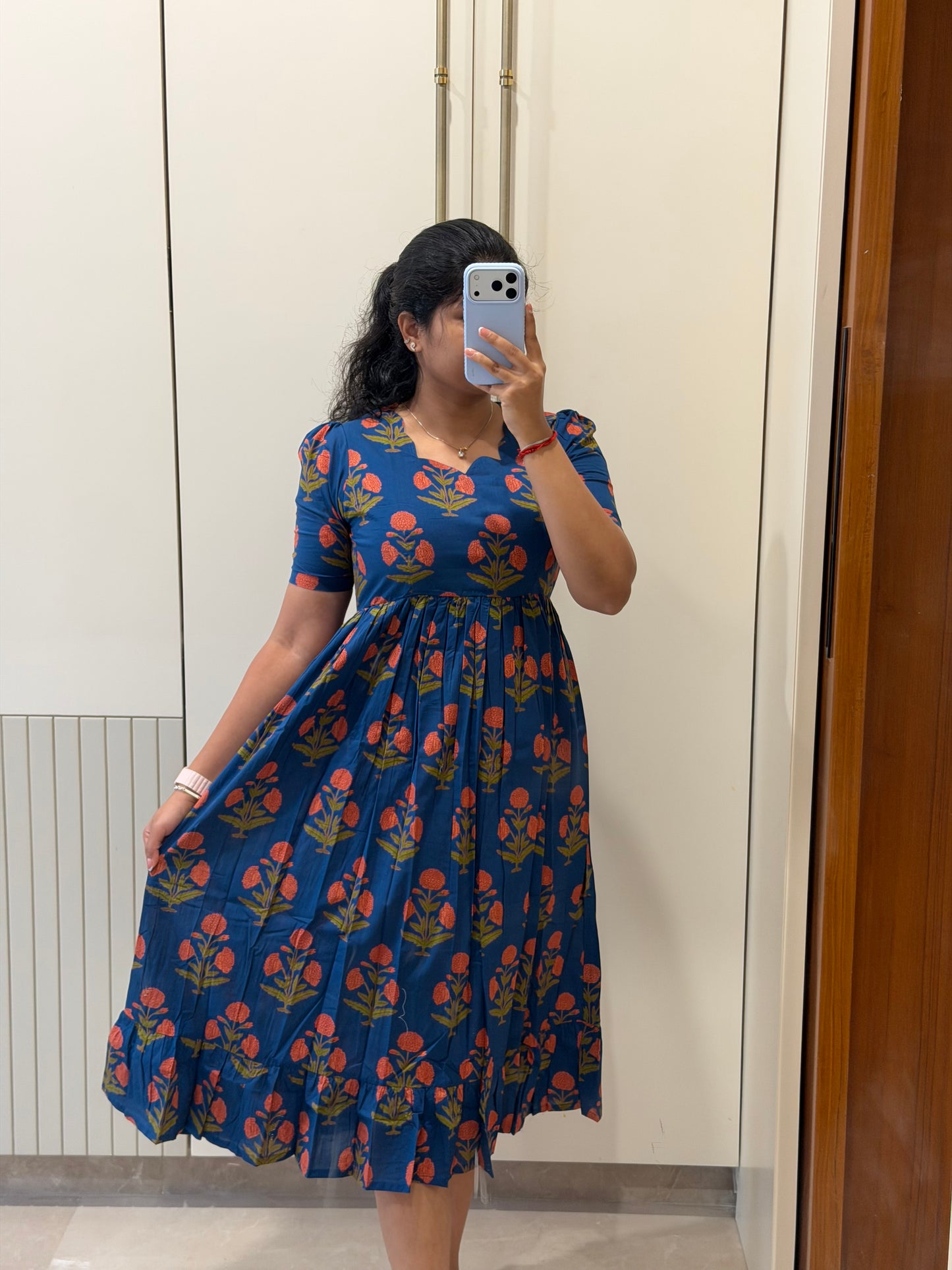 Yale Blue flower Cotton Maxi