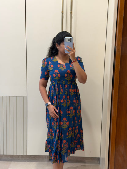 Yale Blue flower Cotton Maxi