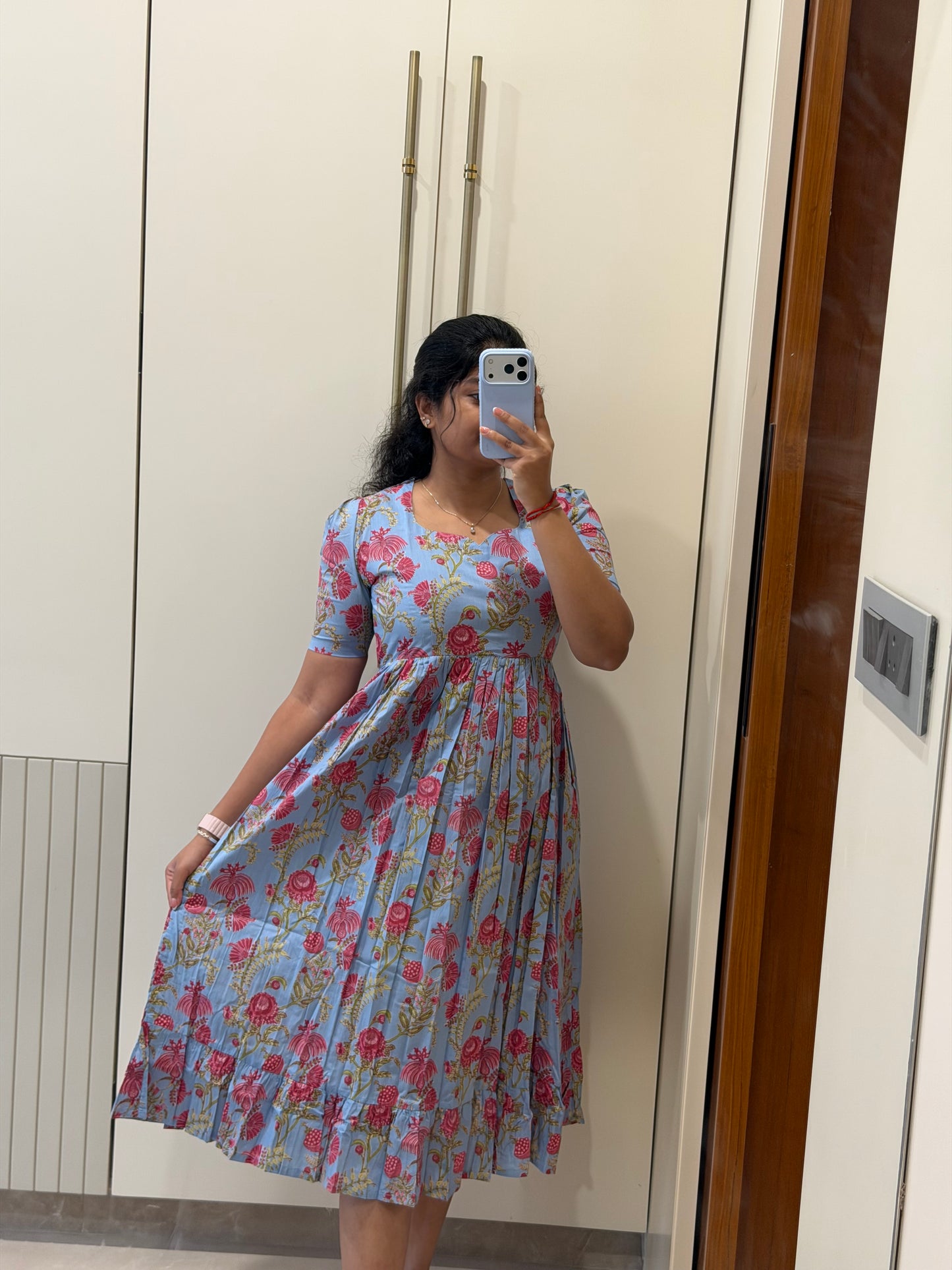 Bluish Grey Floral Cotton Maxi