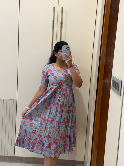 Bluish Grey Floral Cotton Maxi