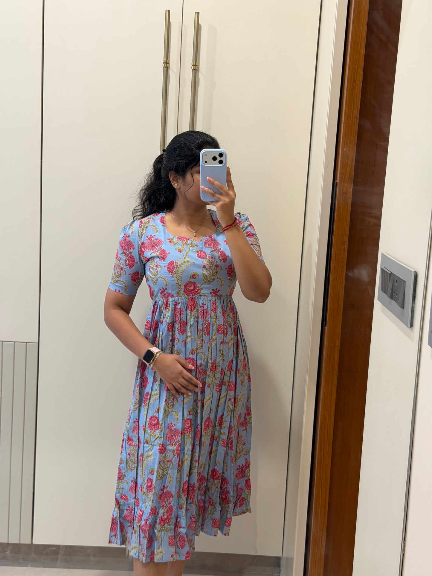 Bluish Grey Floral Cotton Maxi