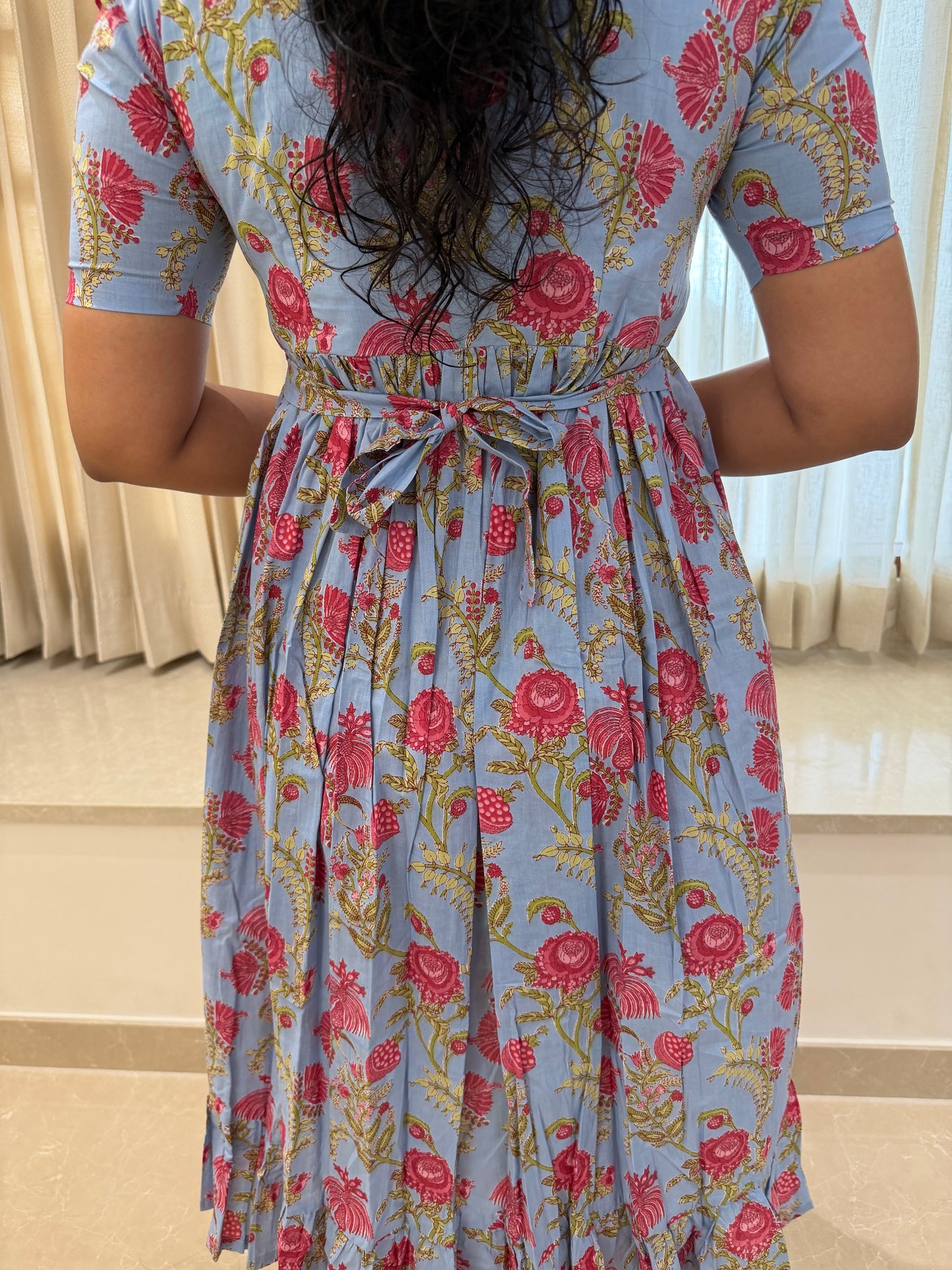 Bluish Grey Floral Cotton Maxi