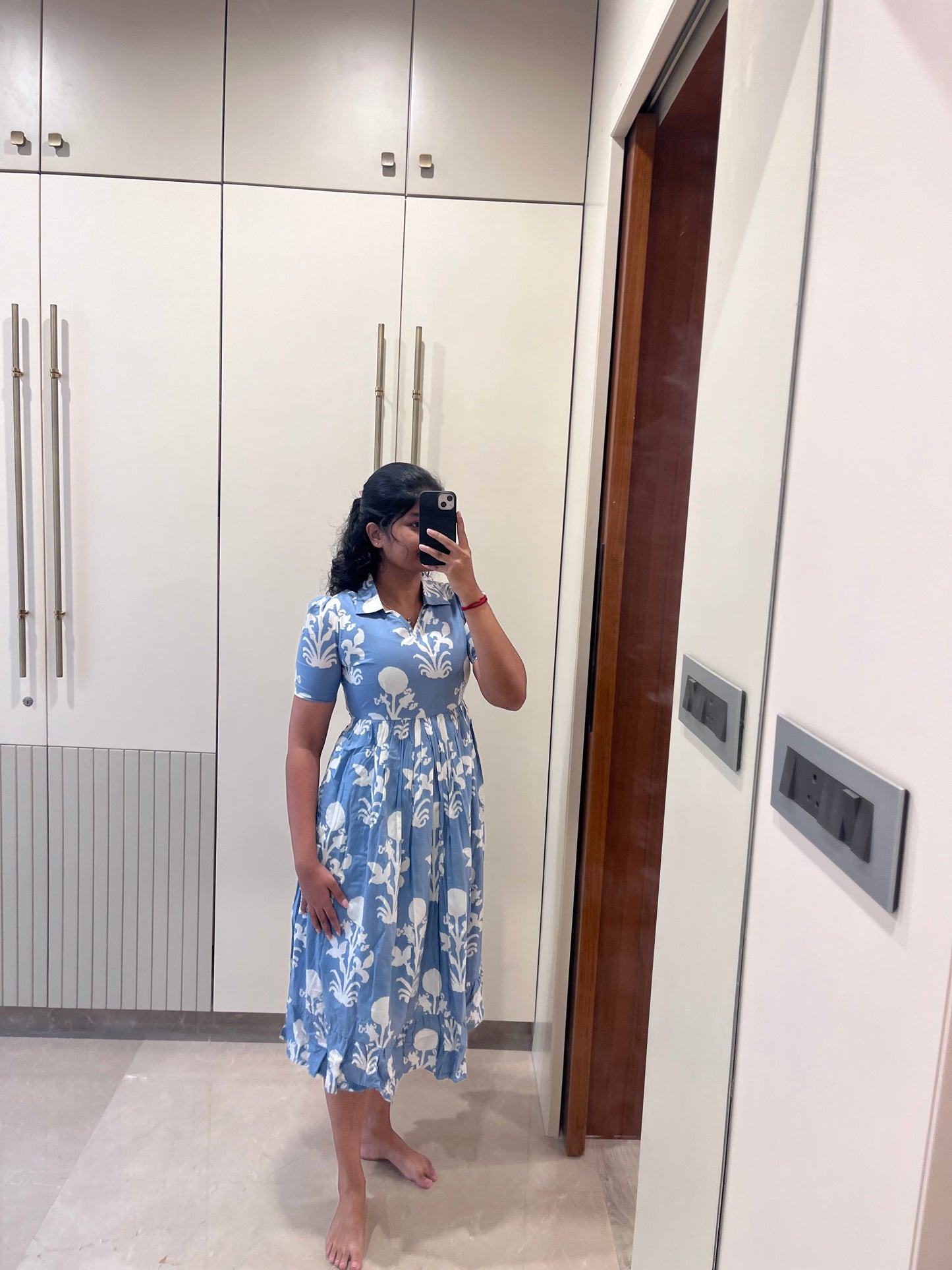 Ash Blue Floral Cotton Maxi