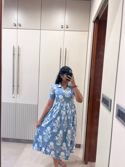 Ash Blue Floral Cotton Maxi