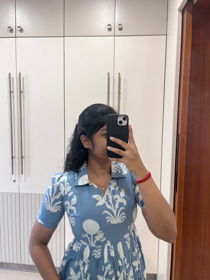 Ash Blue Floral Cotton Maxi