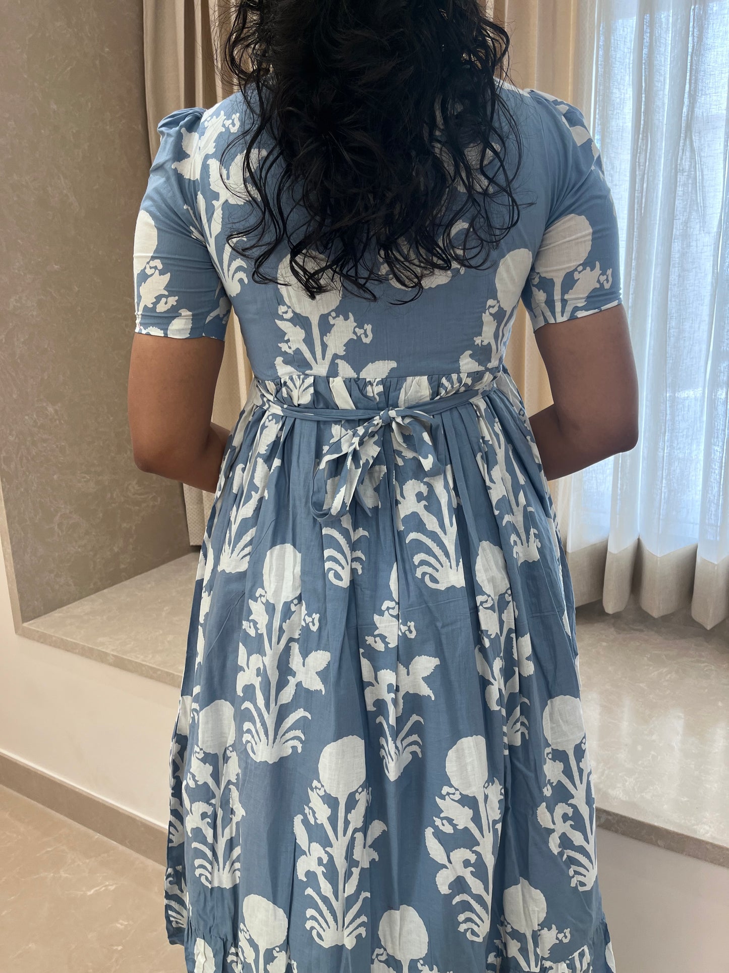 Ash Blue Floral Cotton Maxi
