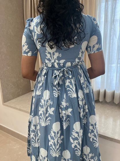 Ash Blue Floral Cotton Maxi