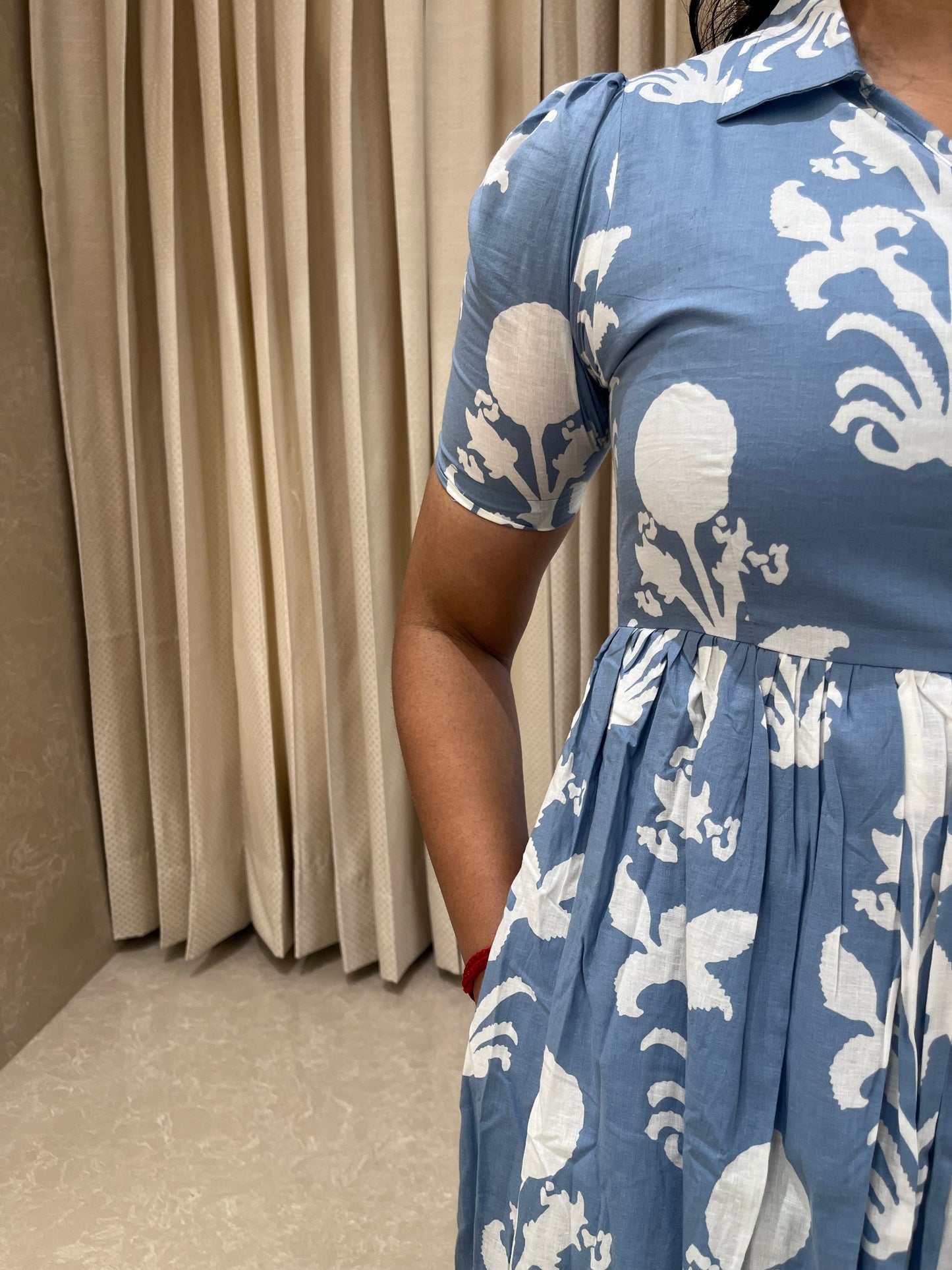 Ash Blue Floral Cotton Maxi